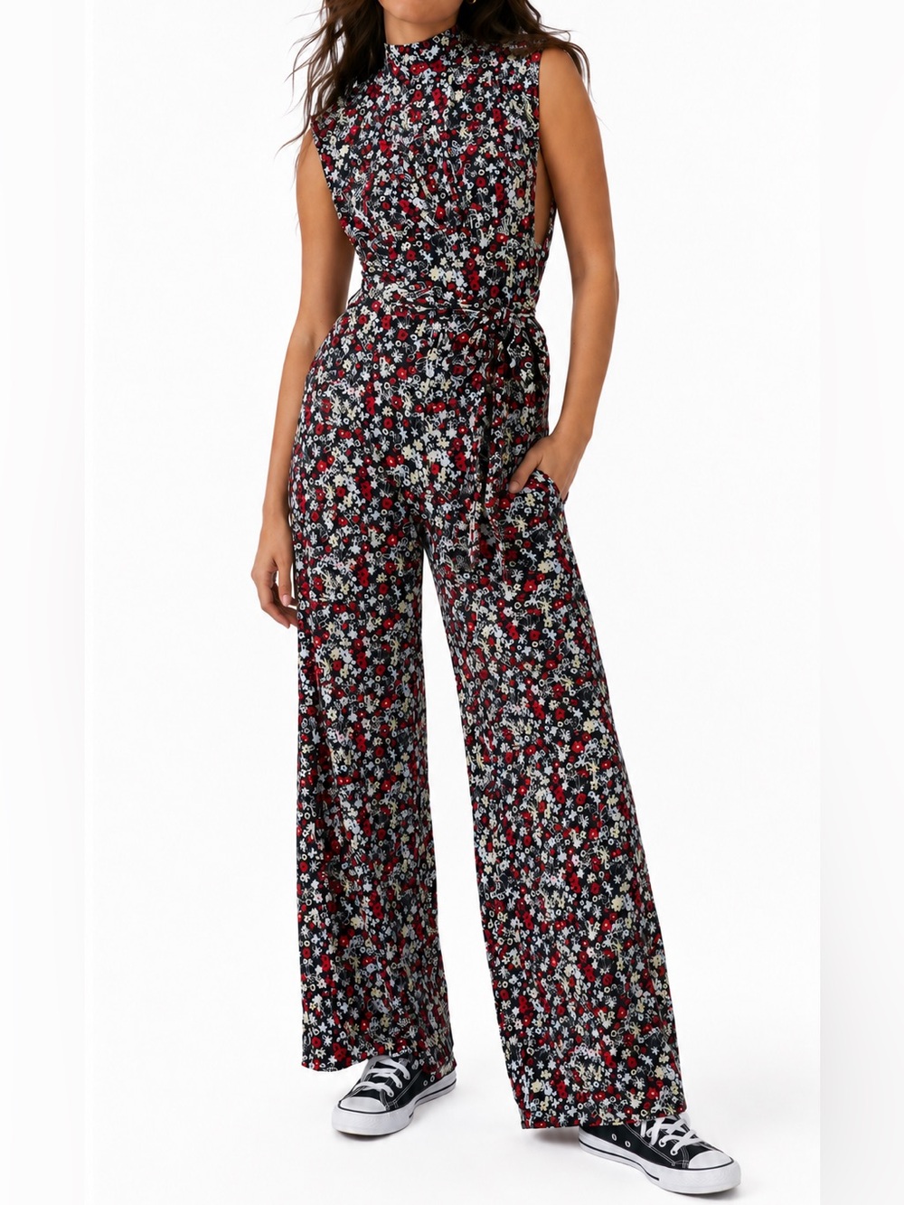 FREE PEOPLE Vibe Check One-Piece Jumpsuit - Size Small - Black Floral Print NWT